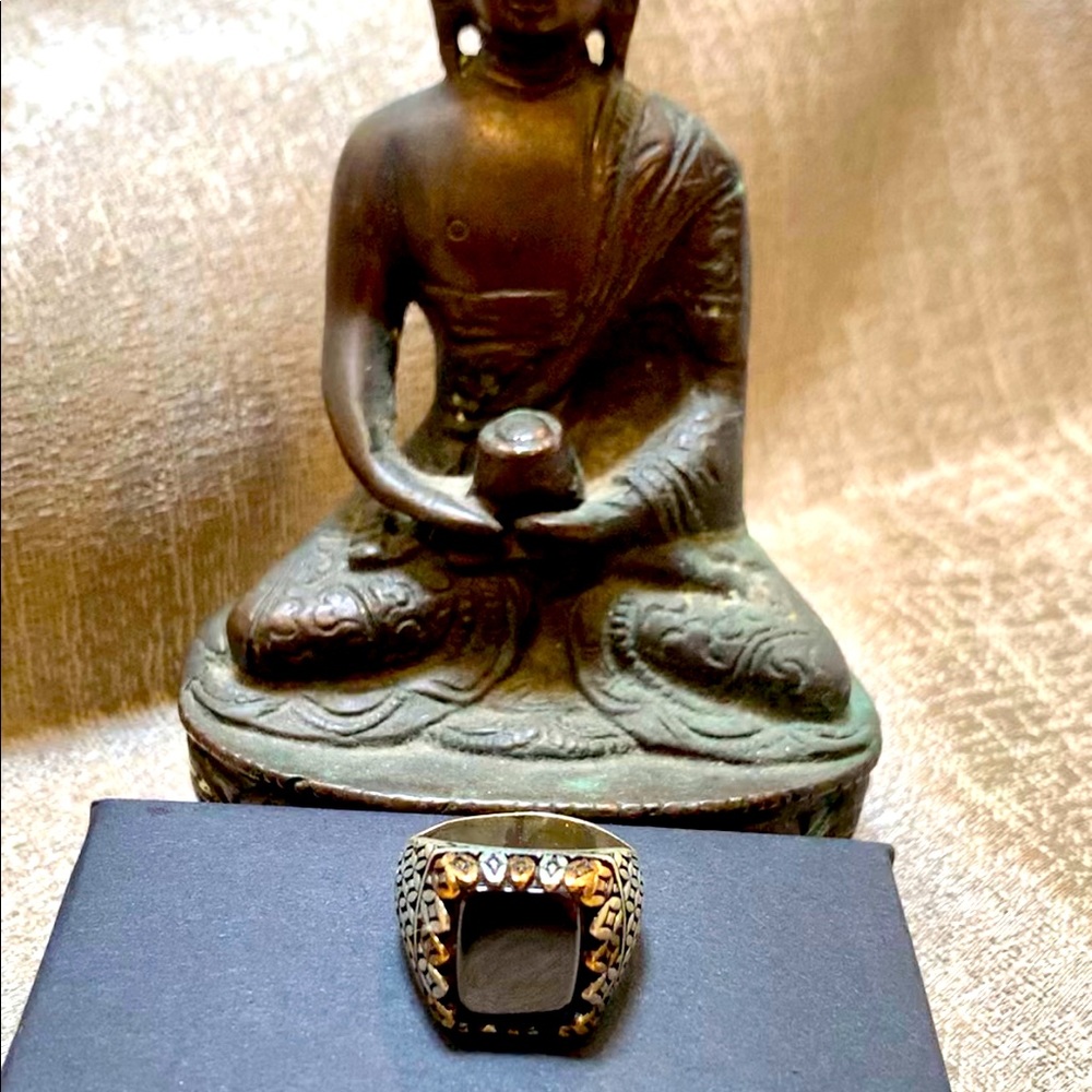 Men Unisex Black Onyx Topaz Ring Size 8